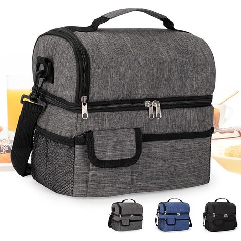 Sac Isotherme Repas 10L Sac à Déjeuner Isotherme Sac à Lunch Isolé 2 Compartiments Portable Réutilisable Lunch Bag pour Femmes Hommes et Étudiants à l’École et au Bureau(Grey)-A