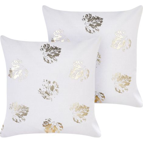 Dekokissen 2er Set GOLDENROD Samtstoff 45 x 45 cm Weiß Pflanzenmuster