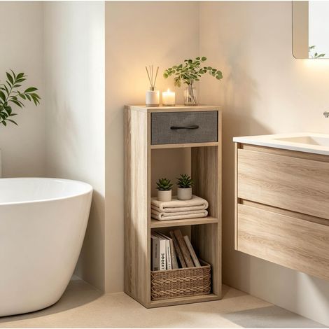 Étagère bibliothèque 32,4x30x80 cm en bois gris et chêne clair, avec rangement pour salon FloraGrace (1/5)