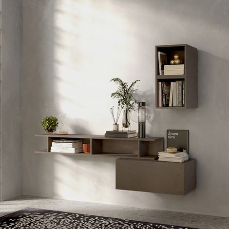 Meuble d'entrée moderne suspendu gain de place en bois gris Infinity 61 - Marron (1/2)