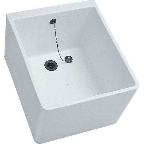 Allia – Cuve à laver céramique 60 x 50 cm avec trop-plein – Bac à laver pour espaces confinés – Installation facile – Modèle Publica