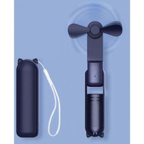 Ventilateur portable mains-libres rechargeable USB – Ventilateur de poche silencieux, pliable et personnel avec batterie externe intégrée et lampe LED, autonomie 14 à 21 h – Bleu