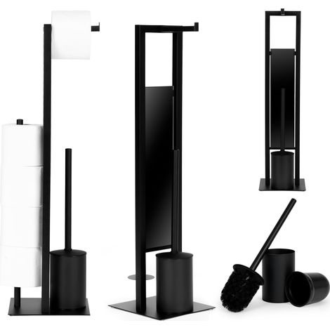 Black Bathroom Stand with Toilet Paper Holder and Brush (1/5)