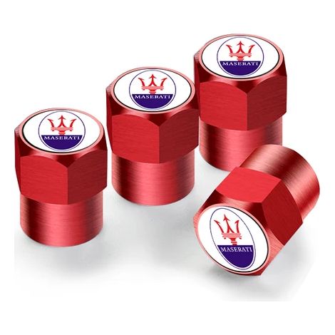(Hexagone rouge) 4 bouchons de valve de pneu de voiture compatibles avec Levante Ghibli GranTurismo Coupé Quattroporte Spyder GranCabrio (1/5)