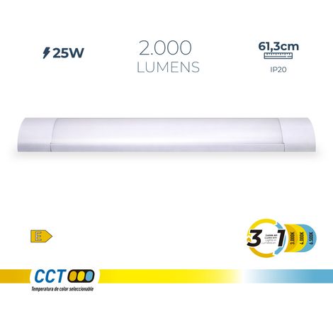Réglette Led 25 W, 3cct 2000 Lm 61,3 X 12 X 3,1 Cm
