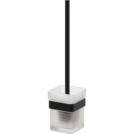 Colore Square Matt Black and Frosted Glass Wall Mounted Toilet Brush and Holder (1/5)