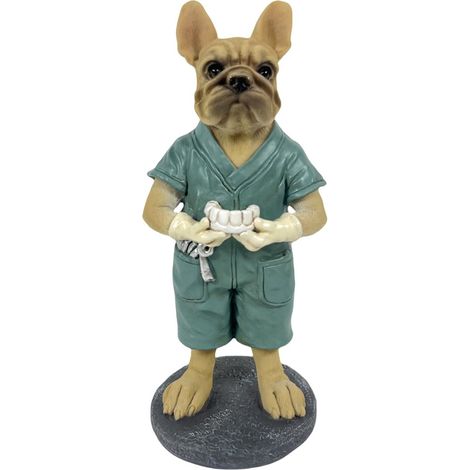 Statuina in resina a forma di Bulldog Dentista - Statuina a forma di cane Bulldog per un arredamento moderno - Regalo originale e divertente