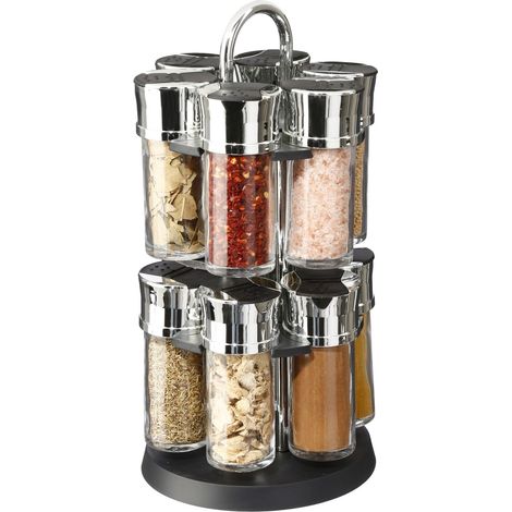 Carrousel à épices 12 pots en verre – Dimensions Diam. 16 x H. 30 cm – Épices incluses pour cuisine professionnelle – Secret De Gourmet