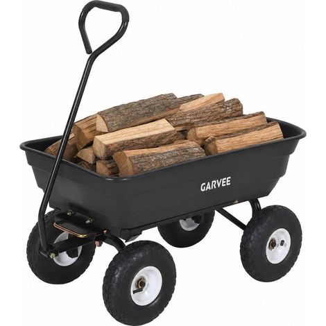 Chariot de Jardin Basculant 272 kg avec 4 Roues Pneumatiques, Noir (1/5)