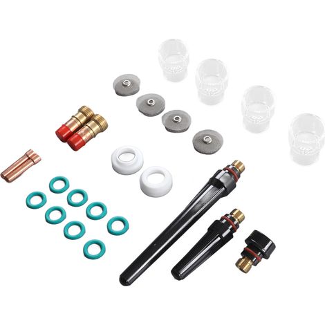 Kit 25 pièces accessoires torche TIG WP17 : coupelle verre, corps de pince, lentille à gaz, joints toriques, chapeau arrière, soudage (1/5)