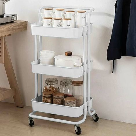 Carrello Trolley Cucina in Metallo 3 Ripiani 43x36x85 4 Ruote Salvaspazio Blu (1/5)