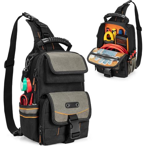 Sac à outils portable multipoches avec rangement catégorisé, adapté aux techniciens de réparation et aux techniciens de câblage. (1/5)