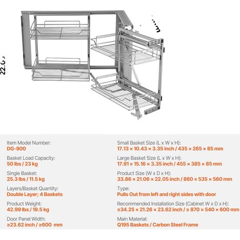 Organizador de esquina ciego, acero inoxidable, diseño de 2 niveles, 34 x 24 pulgadas. (1/2)
