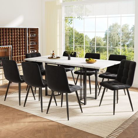 Conjunto 9 Piezas Mesa y 8 Sillas de Comedor, Mesa Extensible, en MDF Metal, Negro Blanco (1/4)
