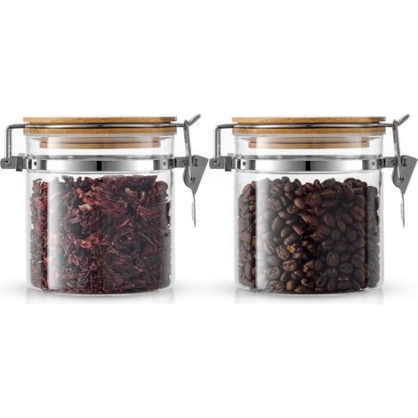 Bocal En Verre - Couvercle En Bambou Étanche - 567 Ml - Lot De 2 (1/5)