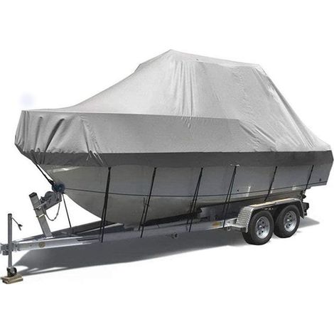 Funda impermeable portátil de alta resistencia para embarcaciones, de 570 x 300 cm, fabricada en tela Oxford gris duradera, para yates, barcos de pesca y embarcaciones de triple casco (de 16 a 18 pies (1/4)