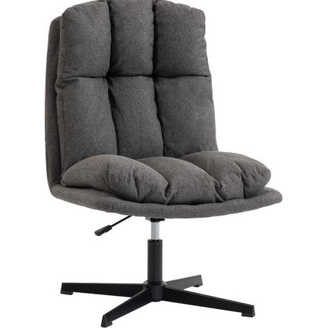 Sillón giratorio de lectura en tejido efecto lino gris oscuro con base metálica (1/4)