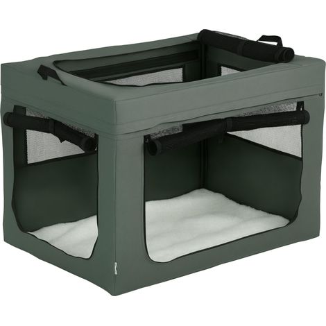 Sac de transport pliable pour animaux de compagnie, doublé de papier de soie cousu, 89,5 cm (L) x 62,5 cm (l) x 62,5 cm (H), gris et noir.