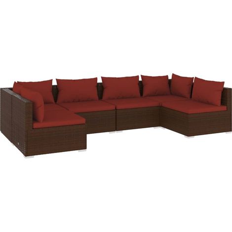 6-tlg. Garten-Lounge-Set mit Kissen Poly Rattan Braun vidaXL (1/5)