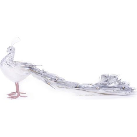 Dekoration MagicHome Weihnachten, Pfau, silberfarben, aus Federn, 50x20x23 cm (1/4)