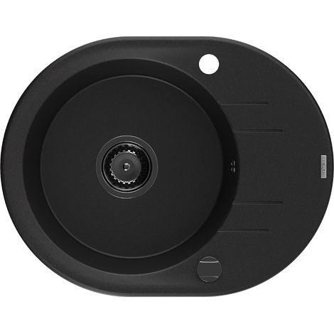 Mexen Kevin fregadero de granito de 1 cuba con escurridor 586 x 458 mm, negro, sif贸n negro - 6517581005-77-B