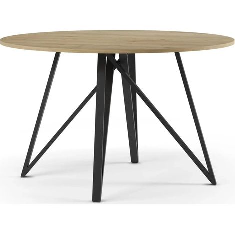 DEVA - Table à manger ronde - 120cmpieds en métal noir - Chêne clair (1/5)