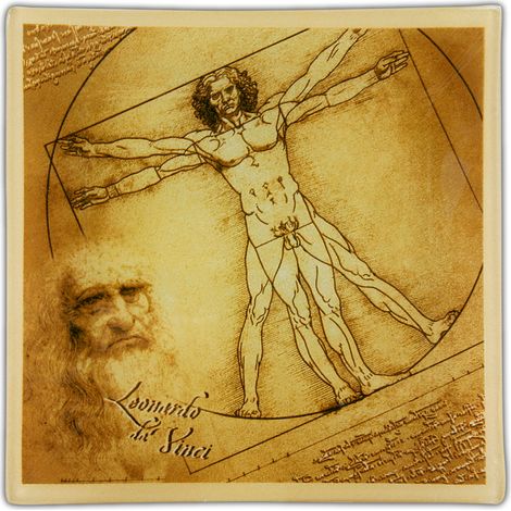 Assiette décorative en porcelaine de l'Homme de Vitruve, œuvre d'art de Léonard de Vinci