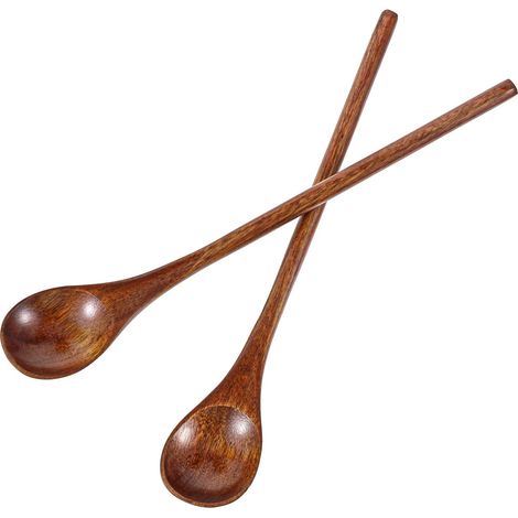 2 Pieces Long Handle Wooden Teaspoons Wooden Spoons for Honey Tea Round Wooden Spoons for Tea, Wooden Spoons for Mixing, Stirring, Eating, Soup (1/5)