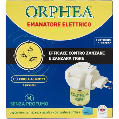 Orphea Antizanzare Elettrico + Ricarica 30ml Inodore Protezione 45 Notti (1/3)