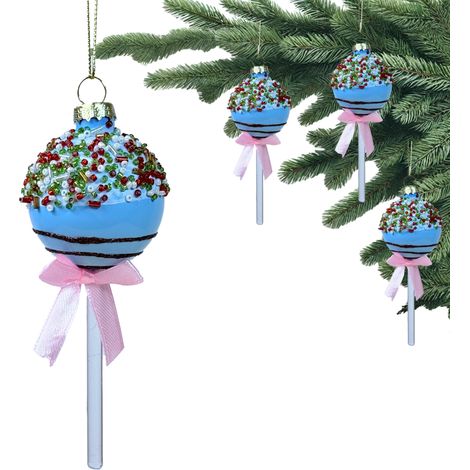 Pallina di vetro a forma di cake pop blu con granelli, lecca lecca biscotto 13x5x5 cm (1/5)