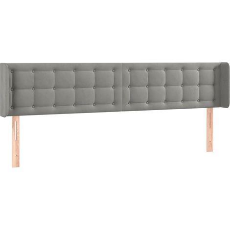 Testiera letto accessorio camera letto mobile imbottito con bordo laterale 203 x 16 x 78/88 cm tessuto velluto grigio chiaro TDL0205178