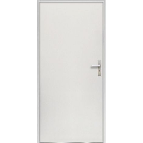 Vente-Unique – Porte d'entrée en acier 207 x 100 cm blanc – Poussant gauche – 2 points de serrure – Épaisseur 55 mm – Isolation thermique 1.5