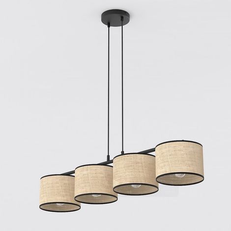 Lampada a sospensione ECO in acciaio nero e rattan