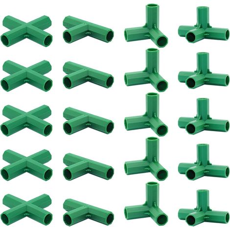 Paquete de 20 conectores de 11 mm, 4 tipos de soportes resistentes y estables para marcos de invernaderos, conectores de construcción adecuados para enrejados de uvas, sombrillas, cobertizos de jardín