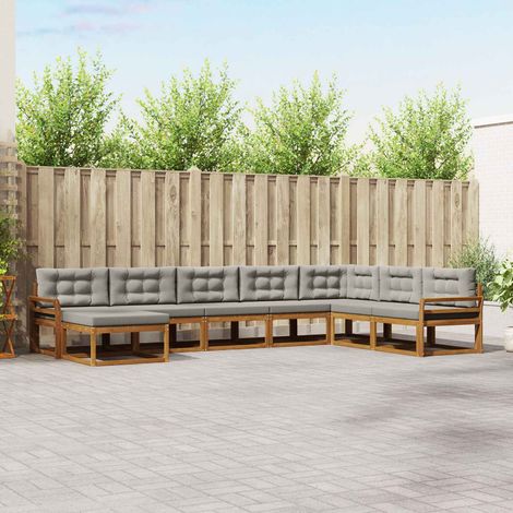 vidaXL Outdoor-Sofagarnitur mit Kissen 8 pcs Natürlich und Hellgrau (1/5)