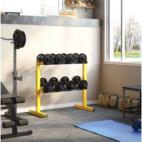 Soporte para mancuernas de 2 niveles de acero, carga máx. 270 kg, amarillo DESVIAE (1/5)
