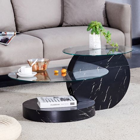 Tavolino da caffè 89,9x69,9x43,2 cm nero e trasparente, 2 livelli, MDF e vetro MEUBLIV (1/5)