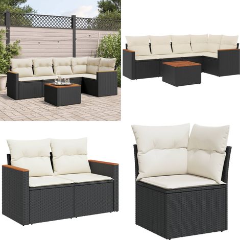 6-tlg. Garten-Sofagarnitur mit Kissen Schwarz Poly Rattan - Gartenmöbel Set - Outdoor Lounge - Rattan Gartenmöbel - Esstisch - Sofasatz - Home & Living (1/5)