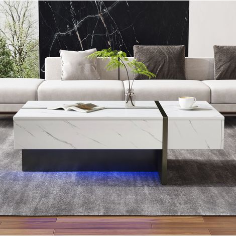 Mesa de centro LED 105 x 60 x 35 cm, 3 cajones, blanco brillo HAVRYA (1/5)