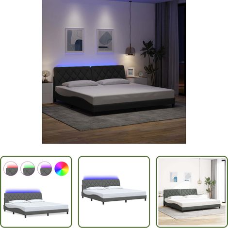 LED-Leuchten -  Bettgestell mit LED ohne Matratze Dunkelgrau 200x200 cm Stoff (1/5)