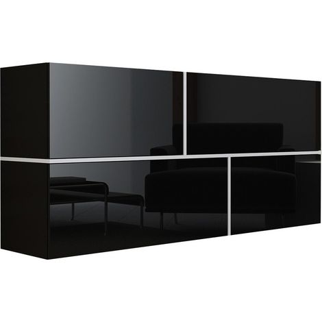 Armario de pared Charlotte 100, Negro + Negro brillante + Blanco, 80x170cm, Número de puertas: 440cm, Aglomerado laminado, MDF