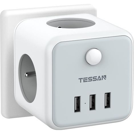 Wandsteckdosenleiste, 3 französische Steckdosen, 3 USB-Anschlüsse, Schalter, 2500 W, für Zuhause und Büro (1/5)