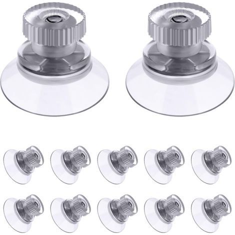Set mit 12 extra starken, transparenten 25-mm-Schraubsaugnäpfen aus PVC. Einfache Befestigung auf Glas, Fliesen, in Badezimmern und Wohnmobilen. (1/5)