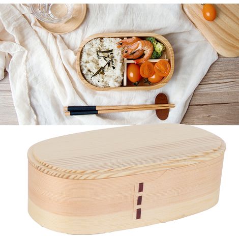 Boîte à lunch style japonais en bois, idéale pour les étudiants et les travailleurs (19 x 10 x 9,5 cm), coloris bois. (1/5)
