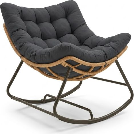 Poltrona a Dondolo Design Moderno con Cuscino Alto Antracite 85x120cm Struttura Grigia Robusta Acciaio e PE Portata 120Kg Sedia Relax Intrattenimento per Salotto  Camera da Letto giardino terrazza