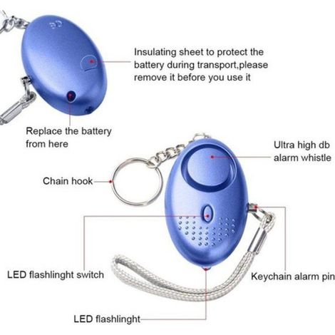 Alarme Personnelle - 130 dB - Lampe Torche LED Intégrée - Pour Sécurité Personnelle - Lot de 4 (1/5)