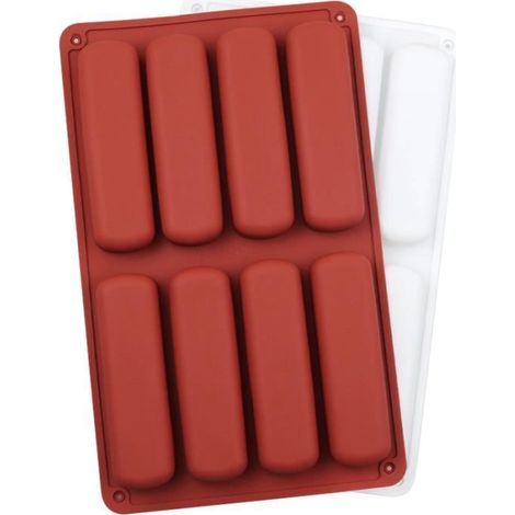 Moules en silicone - Non spécifié - Longues Bande - Blanc - Compatible congélateur - 27.8x17 cm Blanc, Rouge brique  MOULE A GATEAU (1/5)