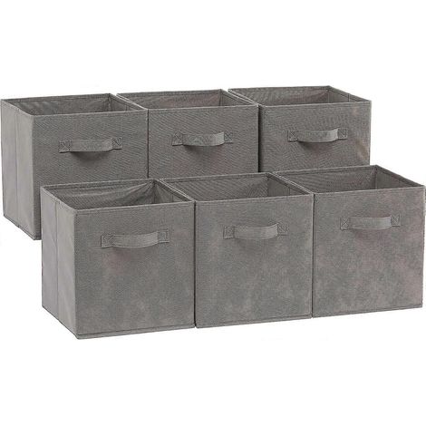 Cubes de rangement pliables en tissu avec poignées, gris - Lot de 6 (1/4)