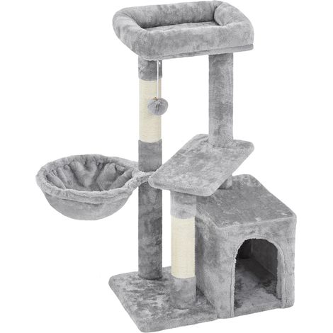 Homevive Árbol Rascador para Gatos con Poste Cesta Cuerda de Agarre 50x34.5x87 cm Castillo Torre para Gatos Gris Claro