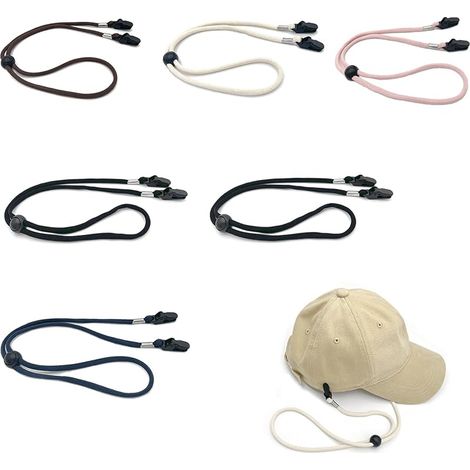 Lot de 6 Clips de Retenue de Chapeau Réglables - Coupe-Vent Attache Casquette Anti-Perte pour Pêche, Randonnée, Camping, Voyages (Noir, Rose, Beige, Bleu, Café)